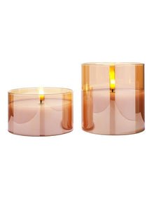 Let's Get Lit LED Flameless Candle Glass Hurricane Gold Set of 2 Gift Boxed