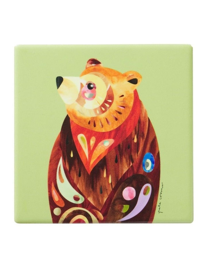 Pete Cromer Woodland Creatures Ceramic Square Coaster 10cm Brown Bear