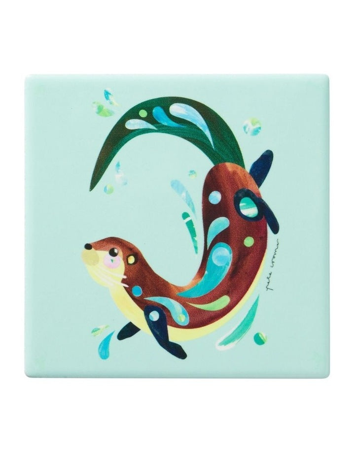 Pete Cromer Woodland Creatures Ceramic Square Coaster 10cm Otter