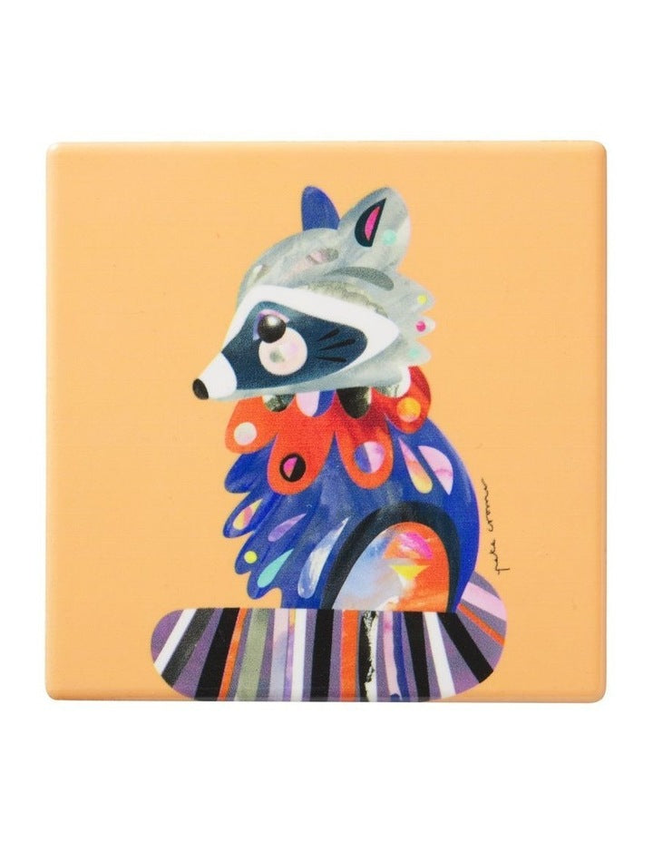 Pete Cromer Woodland Creatures Ceramic Square Coaster 10cm Racoon