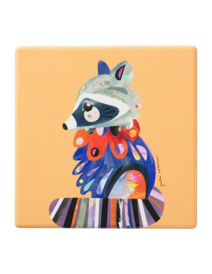 Pete Cromer Woodland Creatures Ceramic Square Coaster 10cm Racoon