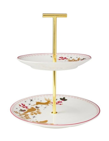 White Christmas 2026 2 Tiered Cake Stand 15/19x22cm Gift Boxed