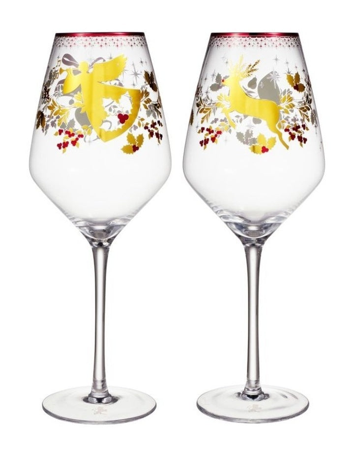 White Christmas 2026 Wine Glass 500ML Set of 2 Gold Gift Boxed