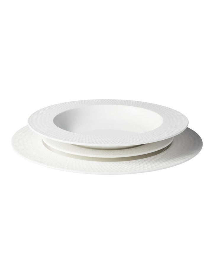 White Basics Diamonds Rim 12pc Dinner Set Gift Boxed