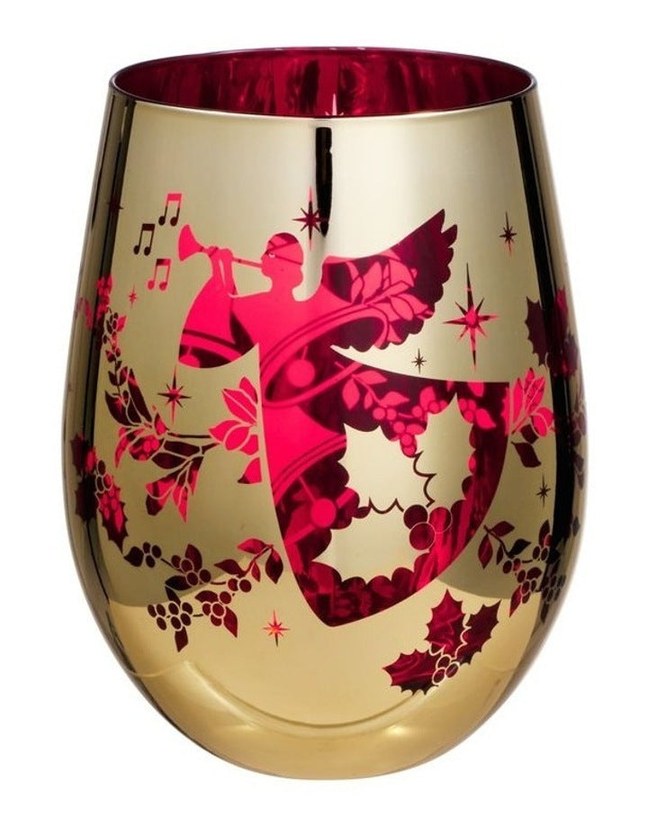 White Christmas 2026 Stemless Glass 550ml Set of 2 Gift Boxed in Red/Gold