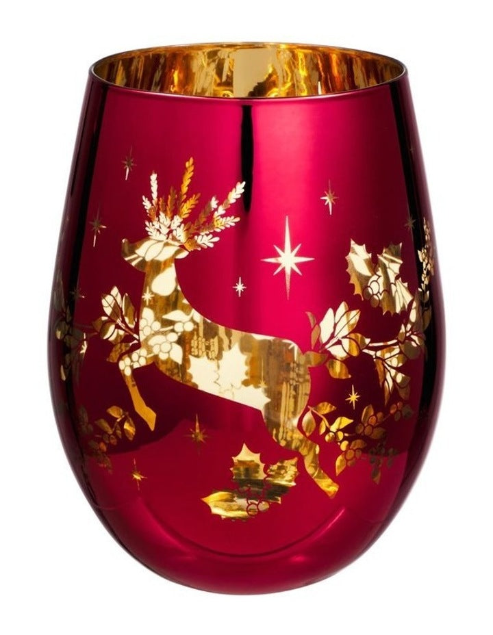White Christmas 2026 Stemless Glass 550ml Set of 2 Gift Boxed in Red/Gold