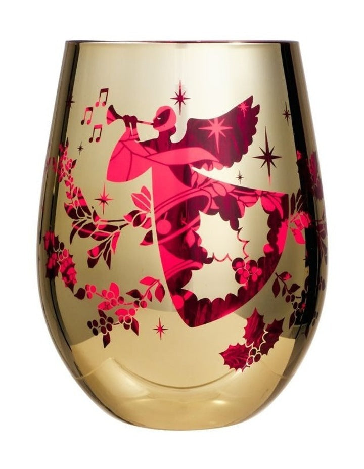 White Christmas 2026 Stemless Glass 550ml Set of 2 Gift Boxed in Red/Gold