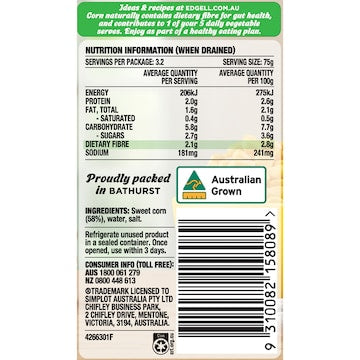 Edgell Australian Grown Sweet Corn Kernels Cut From the Cob 420g