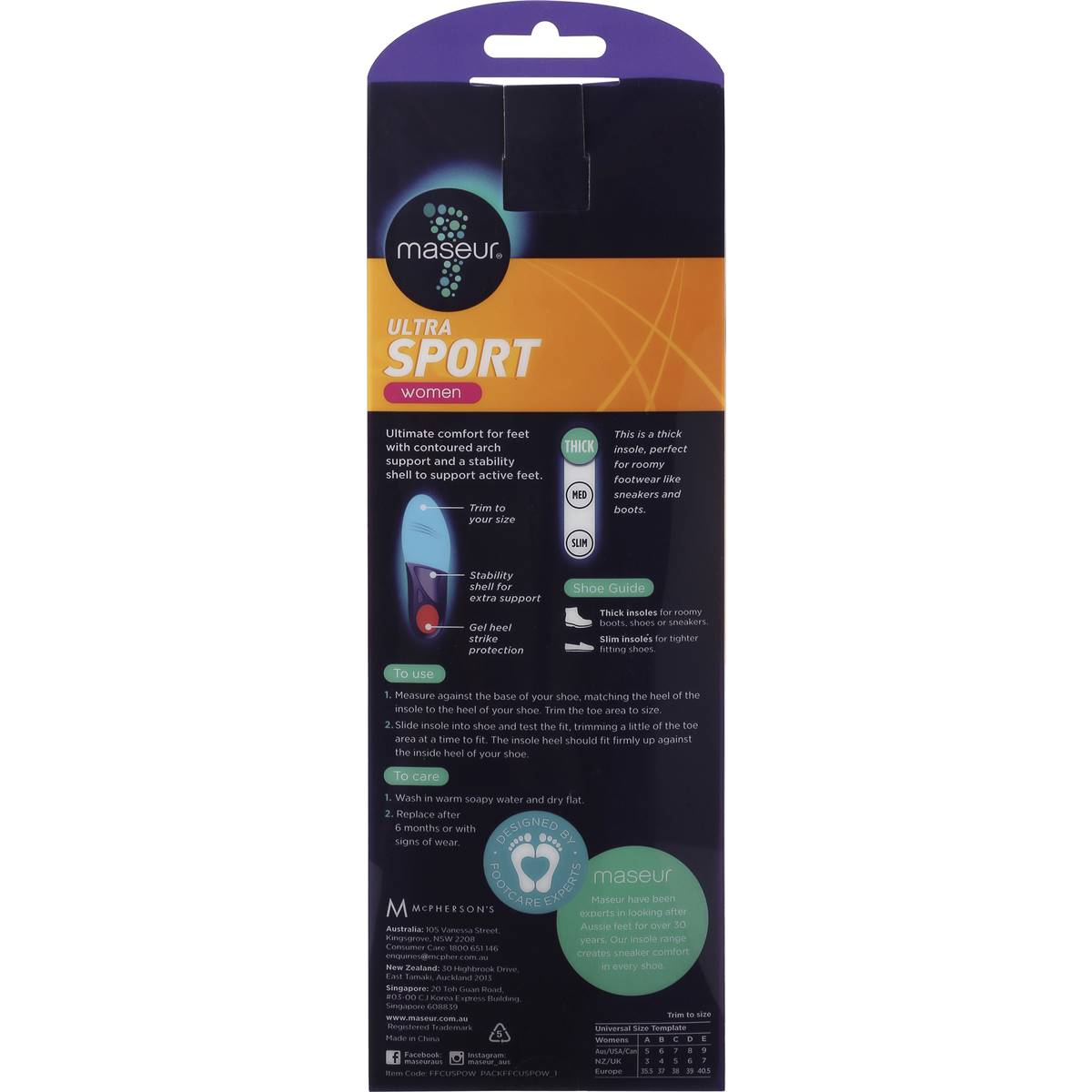 Maseur Footcare Ultra Sport Women Insole 1 Pair