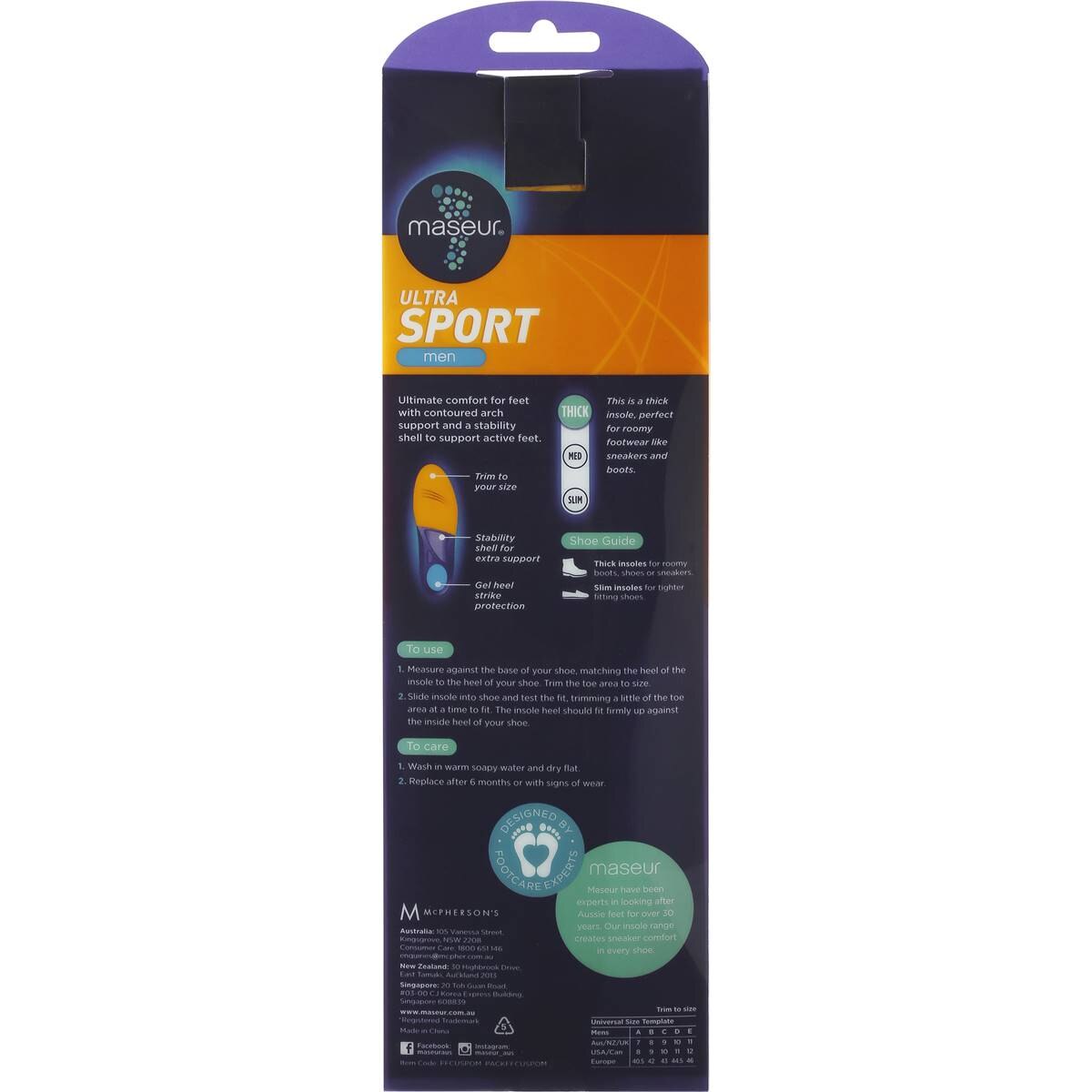 Maseur Footcare Ultra Sport Mens Insole 1 Pair