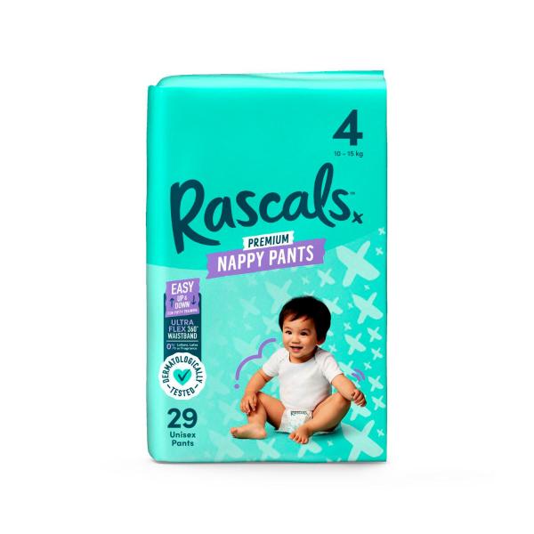 RASCALS PREMIUM NAPPY PANTS SIZE 4 (10-15KG) 29 PACK