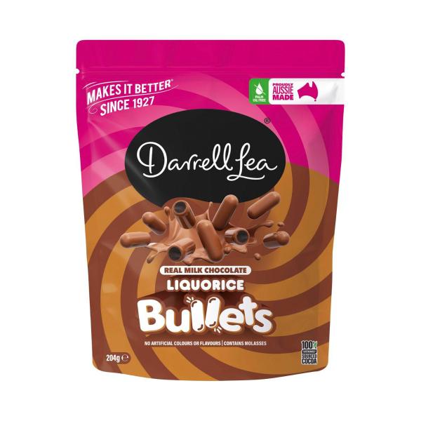 DARRELL LEA MILK CHOCOLATE LIQUORICE BULLETS 204G
