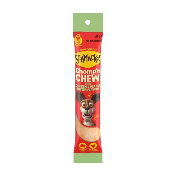 SCHMACKOS CHOMP 'N' CHEW DOG TREAT PEANUT BUTTER & CHICKEN 60G