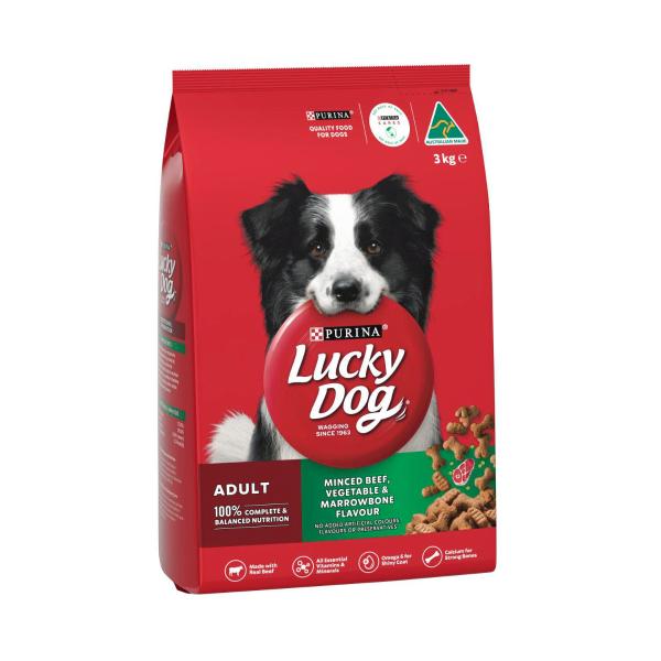 LUCKY DOG ADULT MINCED BEEF VEG DRY DOG FOOD 3KG