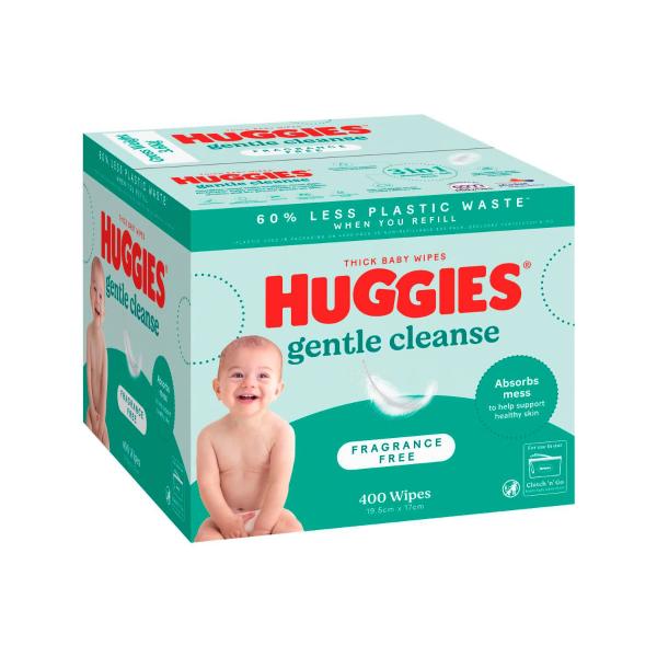 HUGGIES GENTLE CLEANSE BABY WIPES FRAGRANCE FREE 400 PACK
