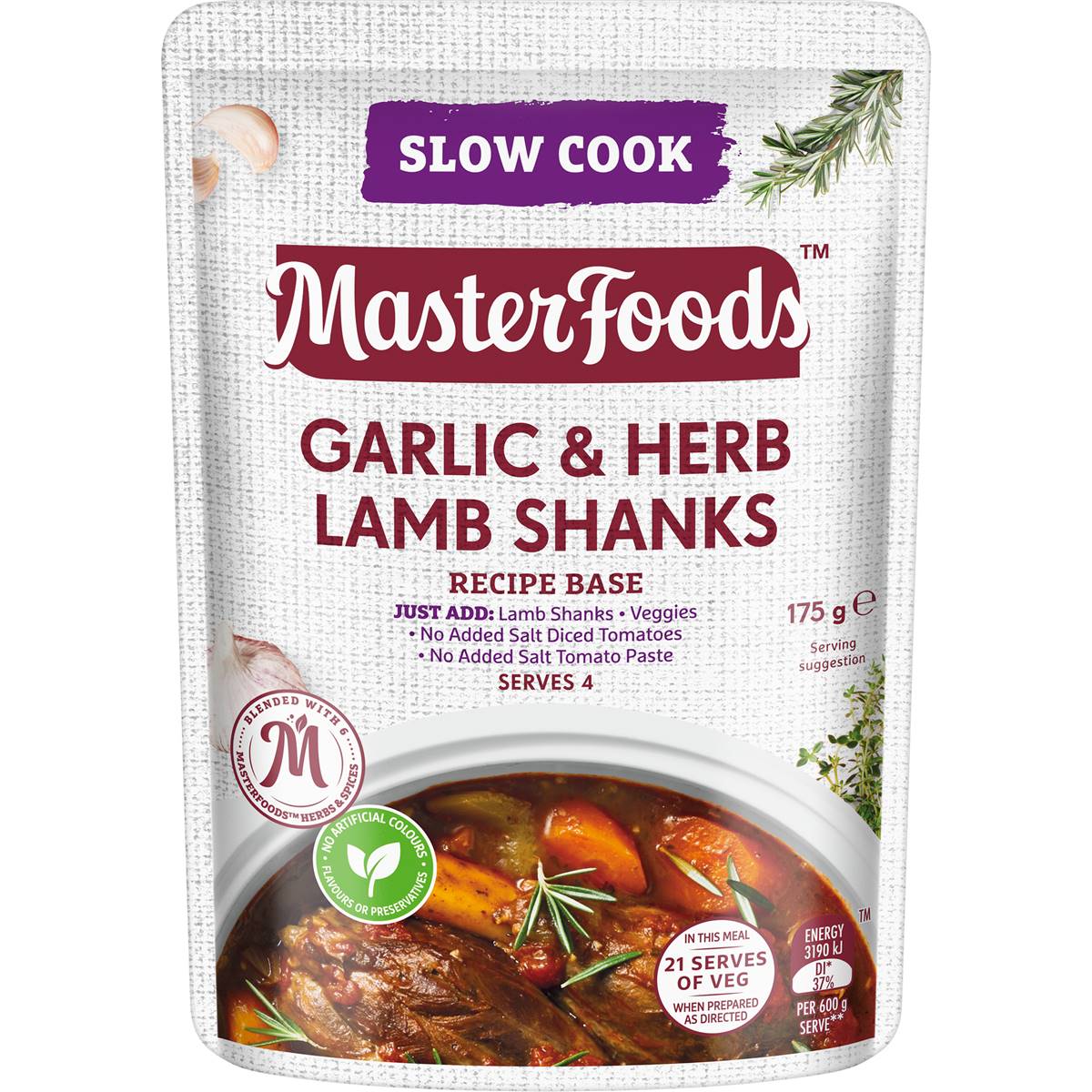MasterFoods Garlic & Herb Lamb Shanks Slow Cook Recipe Base 175g