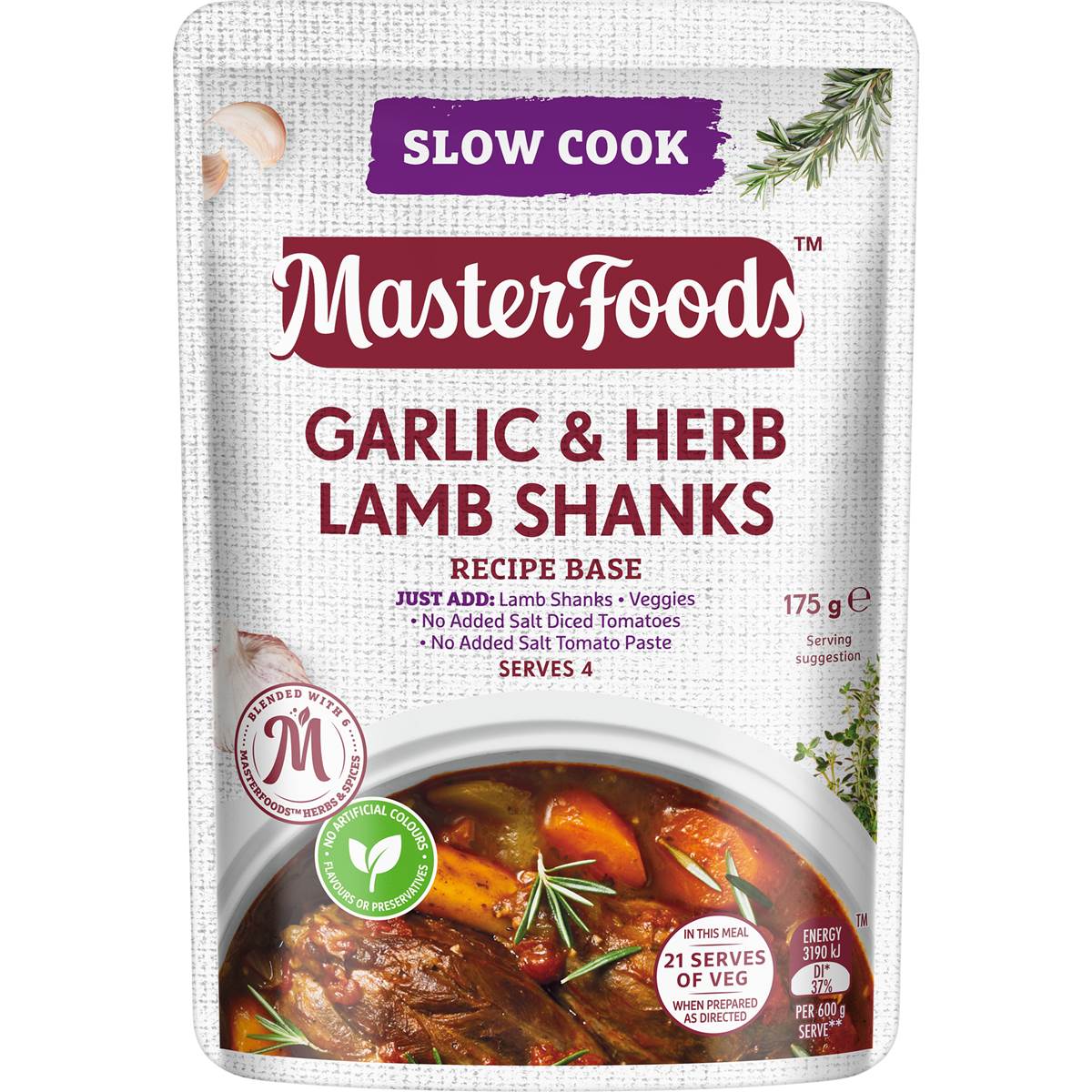 MasterFoods Garlic & Herb Lamb Shanks Slow Cook Recipe Base 175g