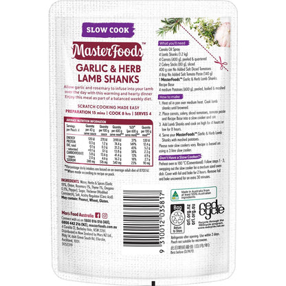 MasterFoods Garlic & Herb Lamb Shanks Slow Cook Recipe Base 175g