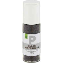 Woolworths Black Peppercorn Refillable Grinder 124g