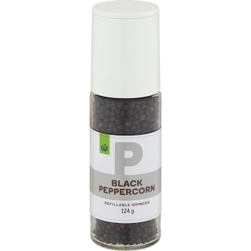 Woolworths Black Peppercorn Refillable Grinder 124g
