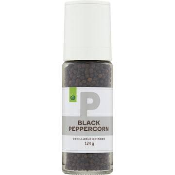 Woolworths Black Peppercorn Refillable Grinder 124g