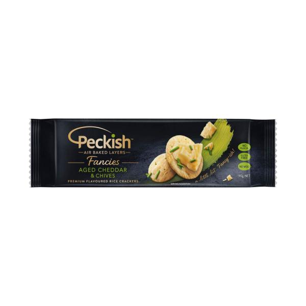 PECKISH FANCIES RICE CRACKERS:CHEESE & CHIVES:.:90 GRAM