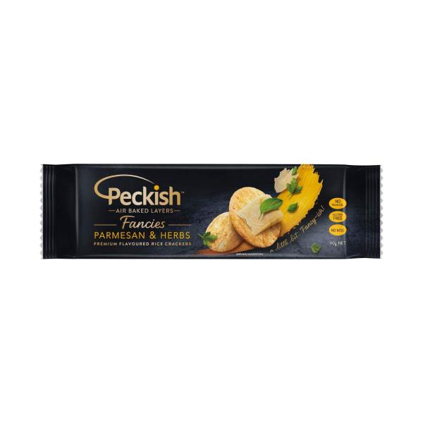 PECKISH FANCIES RICE CRACKERS:PARMESAN & HERBS:.:90 GRAM