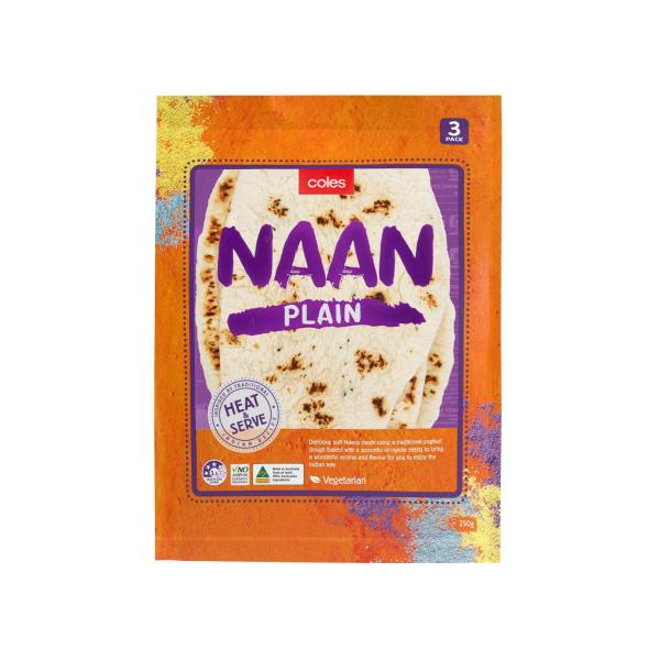 COLES INDIAN NAAN PLAIN 3 PACK 250G