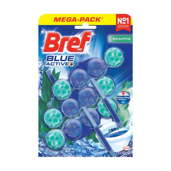 BREF BLUE ACTIVE TOILET CLEANER RIM BLOCK EUCALYPTUS 50G X 3 PACK