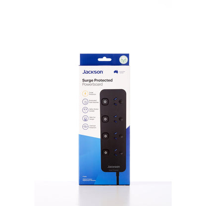 Jackson Surge Protected Board w/ 4 x Individual Switch Power Socket Outlets