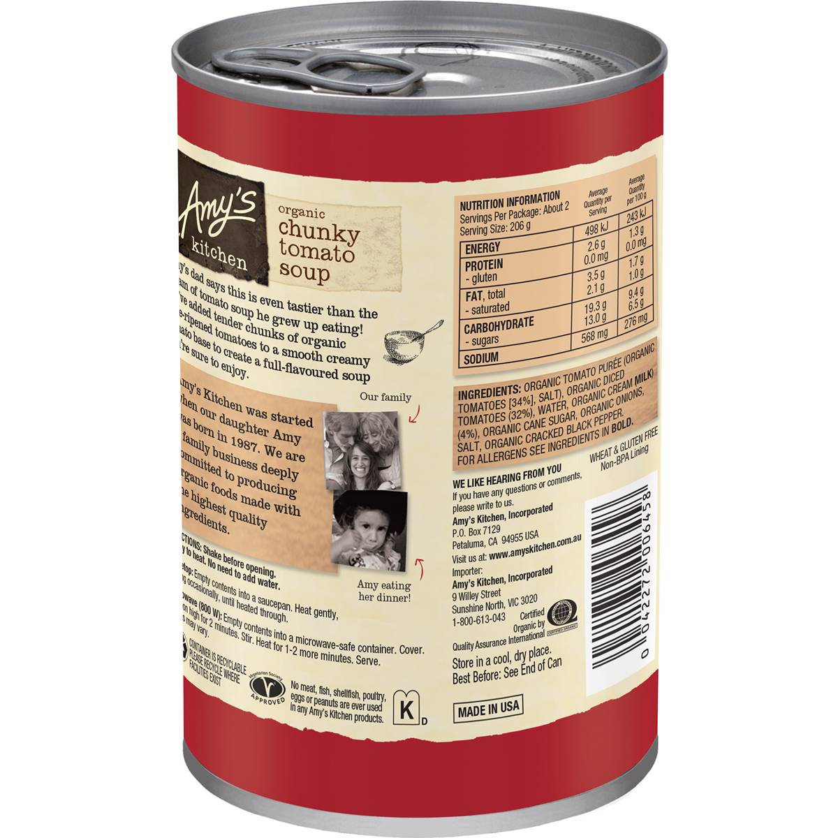Amy's Kitchen Canned Soup Organic Chunky Tomato Bisque 411g