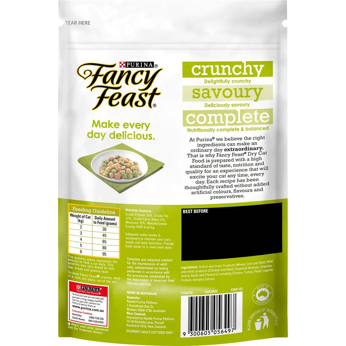 Fancy Feast Adult Chicken, Turkey & Vege Flavour Dry Cat Food 450g