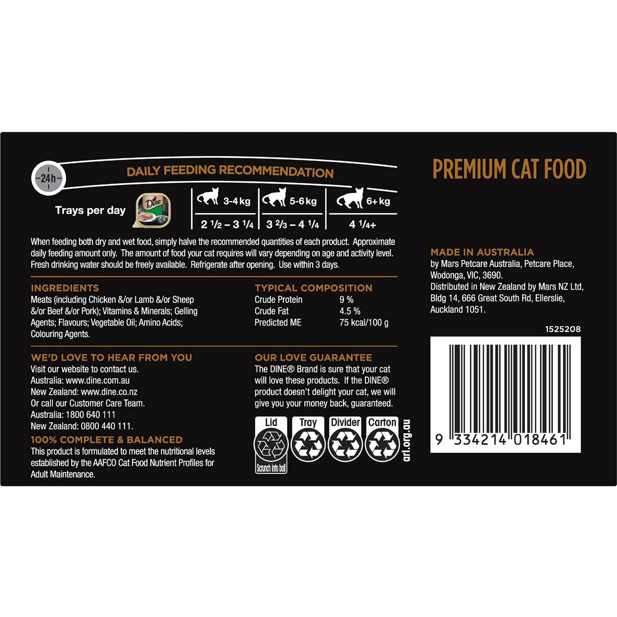 Dine Wet Cat Food Classic Terrine With Chicken Tray 7 Pack