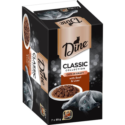 Dine Adult Wet Cat Food Cuts In Gravy With Beef & Liver Tray 85g x 7 pack