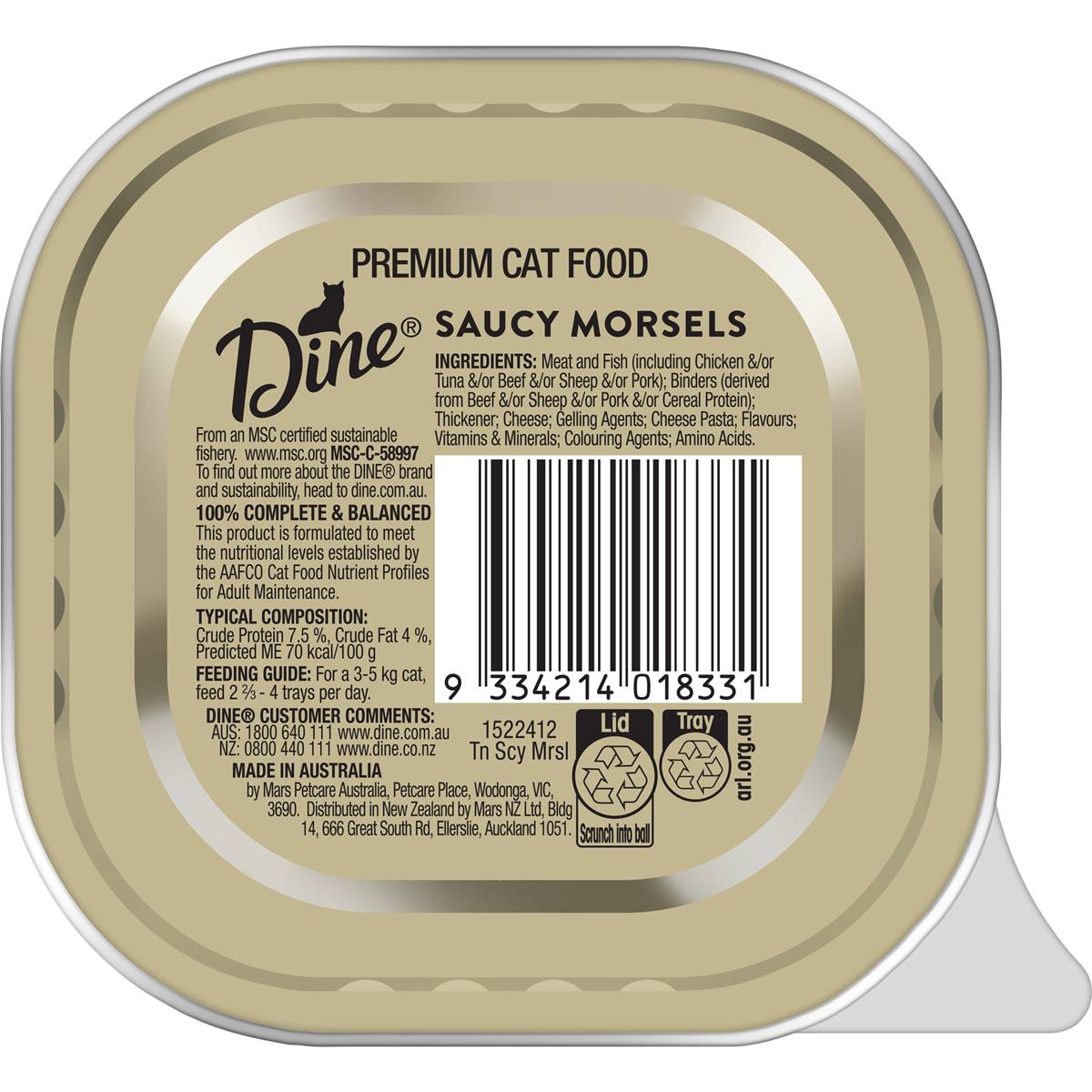 Dine Adult Wet Cat Food Saucy Morsels with Tuna & Cheese 85g