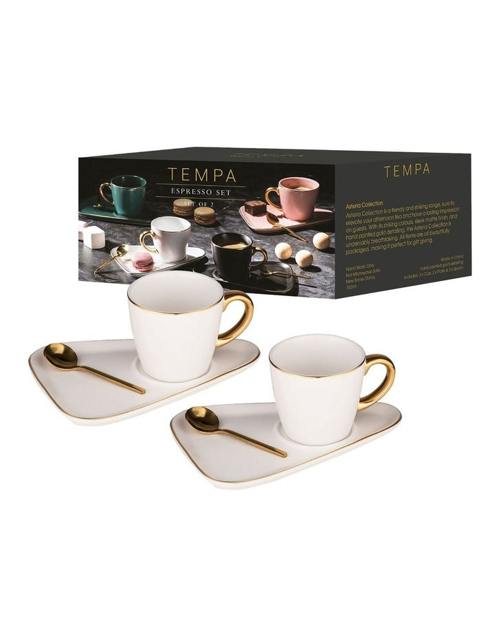 Asteria White Espresso Cup & Saucer - 2 pack