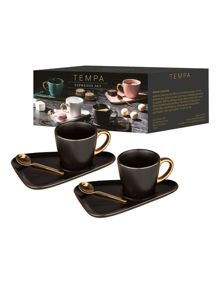 Asteria Black Espresso Cup & Saucer - 2 pack