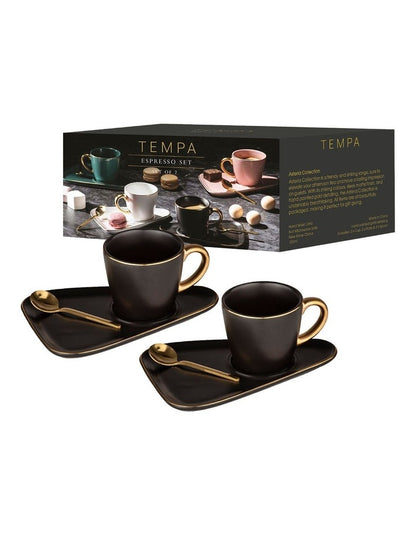 Asteria Black Espresso Cup & Saucer - 2 pack