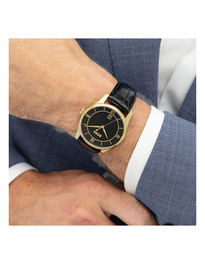 Principle Prestige Black Calfskin Black Dial Men's Watch