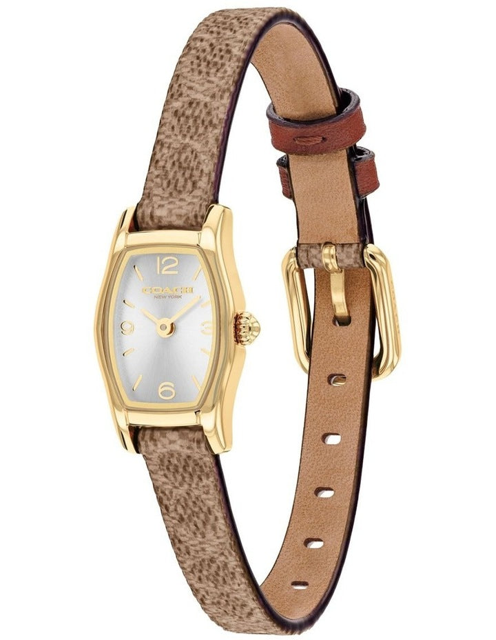 Greta Brown & Khaki PVC & Caramel Calfskin Silver White Dial Women's Watch