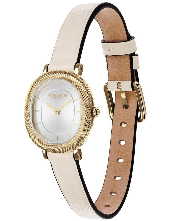Coach Harlow Chalk Calfskin Silver White Dial Women's Watch