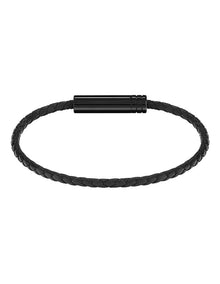 Black Steel & Black Leather Men's Leather Bracelet