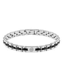 Stainless Steel & Black Steel Men's Metal Link Bracelet