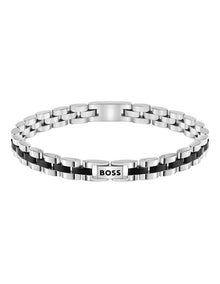 Stainless Steel & Black Steel Men's Metal Link Bracelet