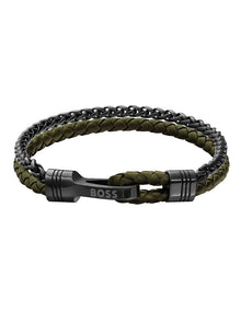 Stainless Steel & Brown Leather Men's Chain & Leather Bracelet