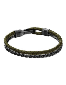 Stainless Steel & Brown Leather Men's Chain & Leather Bracelet