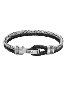Stainless Steel & Brown Leather Men's Chain & Leather Bracelet