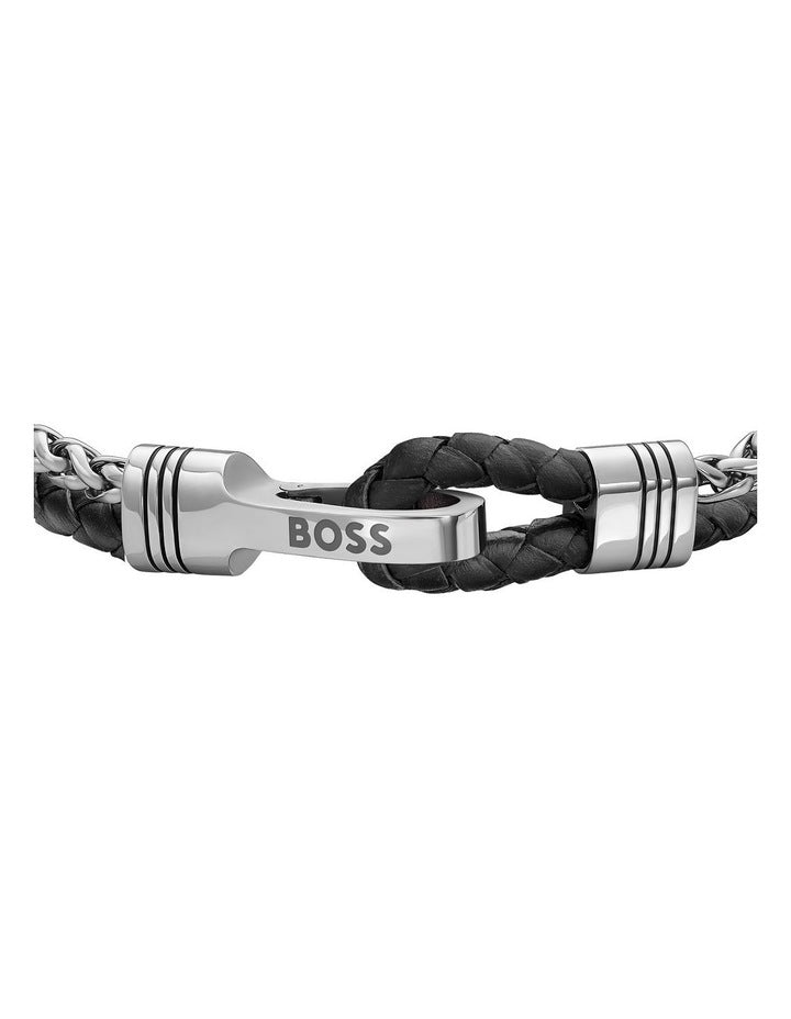 Stainless Steel & Brown Leather Men's Chain & Leather Bracelet