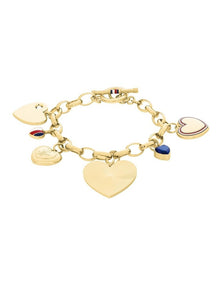 Gold Steel & Crystals & Blue Glass Women's Charm Bracelet