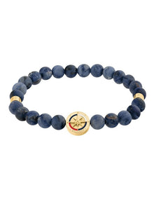 Gold Steel & Blue Sodalite & Black Cord Men's Bead Bracelet